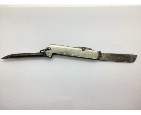 Post WWII Canadian Army Metal Jack Knife, with marlin spike and tin opener, manufacturer XX Metal Stamping Ltd, stamped Canad