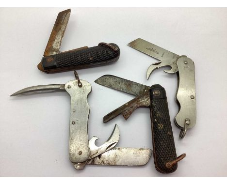 WWII British Army Jack Knives, both with damaged tin openers, manufacturers unknown, one with faint year 1940 (?) and broad a