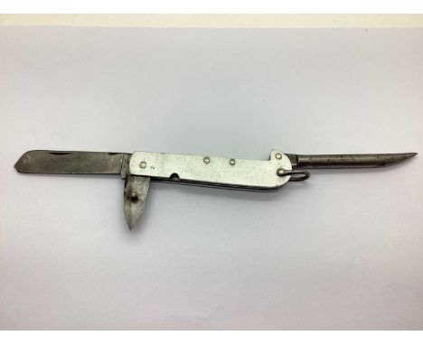 WWI &amp; Interwar British Army Jack Knife, with marlin spike and tin opener marked with broad arrow.