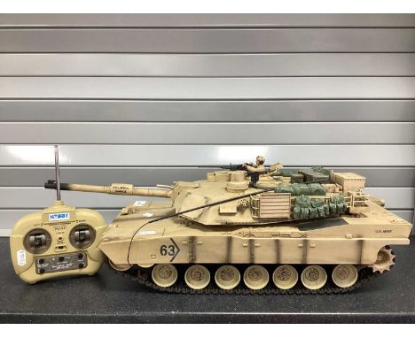 A Hobby Engine 1:16th Scale Battery Operated Radio Controlled U.S. Army Abrams Tank with M1A2 Controller, untested.