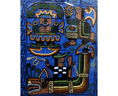 A woven tapestry of Peruvian design presented in frame, 56 x 48cm 
