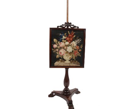 Early Victorian mahogany tapestry Pole Screen