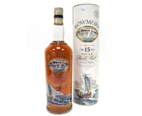 Whisky - Bowmore Mariner Aged 15 Years Islay Single Malt Scotch Whisky, 1 litre, 43% Vol., in presentation tube.