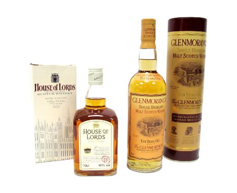 Whisky - Glenmorangie Single Highland Malt Scotch Whisky Ten Years Old, 70cl, 40% Vol., boxed; House Of Lords Deluxe Blended 