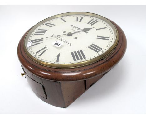 A Late XIX Century Mahogany Cased Wall Clock, the white enamel dial inscribed "Edwd Brown Manufacture, Winchester" and with R