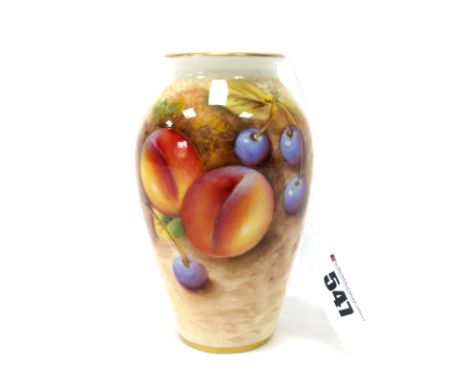 A Royal Worcester Porcelain Vase, of ovoid form, painted by Roberts, signed, with ripening fruit on a mossy woodland bank, sh