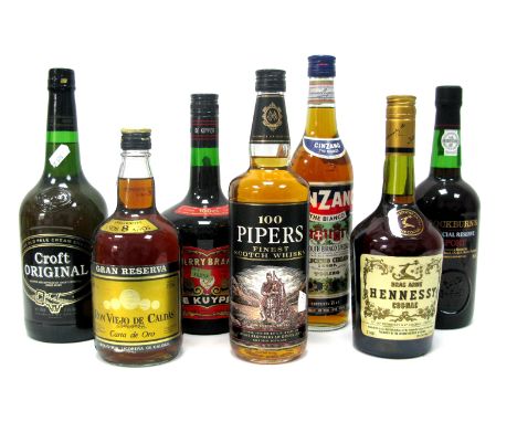 Spirits - Croft Original Sherry, 1 litre; Ron Viejo de Caldas 8 Year Gran Reserva, 40% Vol.; De Kuyper Cherry Brandy; 100 Pip