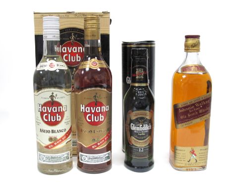 Whisky - Johnnie Walker Red Label Old Scotch Whisky, 26 2/3 Fl. Ozs., 70d Proof; Glenfiddich Special Reserve Single Malt Scot