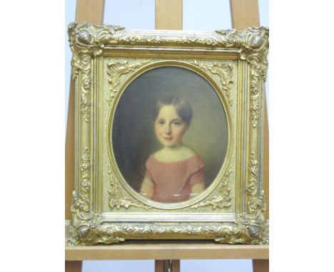 CONTINENTAL SCHOOL (XIX Century) Portrait of s Girl in Pink Dress, oil on canvas, unsigned, bears German label verso, 21 x 18