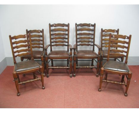 A Set of Six Reprodux Ladder Back Chairs, (four single and two carver), with drop-in seats, on cabriole legs with claw and ba