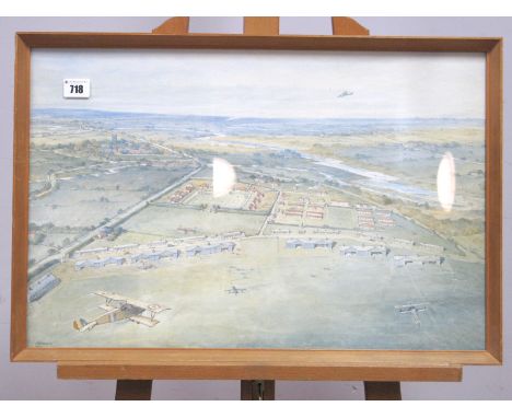 •AUGUSTUS GAFFETT BRYETT (1890-1963) (ARR) WWI Planes Flying Towards an Army Base, watercolour, signed and dated 1916 lower r