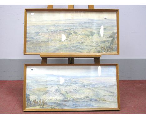 •AUGUSTUS GAFFETT BRYETT (1890-1963) (ARR) WWI Royal Engineer Soldiers on a Hill with Army Base Below, pair of watercolours, 