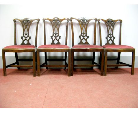 A Set of Four Early XX Century Mahogany Chippendale Style Dining Chairs, with shaped top and pierced splats, drop-in seats, s