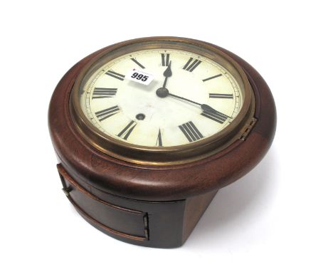 A Late XIX Century Mahogany Cased Wall Clock, the white enamel dial with Roman numerals, 25cm diameter.