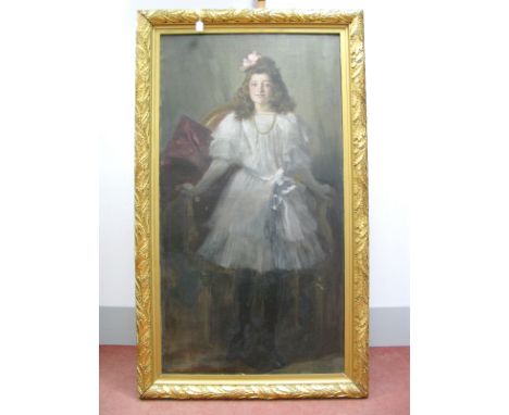 JOSÉ VILLEGAS Y CORDERO (Spanish, 1844-1921)Portrait of Caridad Fé y Alba, the girl wearing a white dress standing by a chair