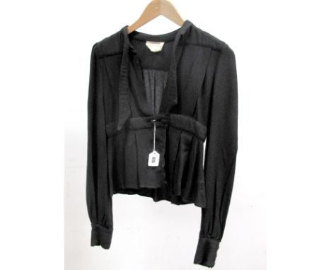 Ossie Clark for Radley; A c.1970's Vintage Black Moss Crépe Fitted Jacket, with tie neckline and pleated bodice fastened unde