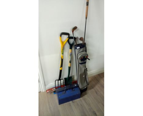 METAL TOOL BOX GARDEN FORK, SPADE  ETC.