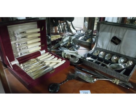 FULL SHELF OF PLATED & STAINLESS CUTLERY