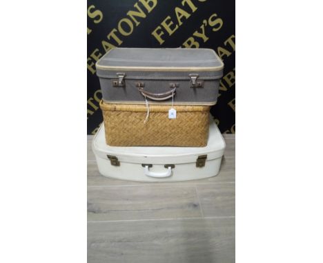 WICKER BASKET & 2 VINTAGE CASES