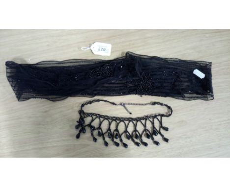 FRENCH JET 'FLAPPERS' NECK SCARF & MOURNING NECKLACE
