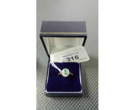 9CT GOLD EMERALD & DIAMOND RING