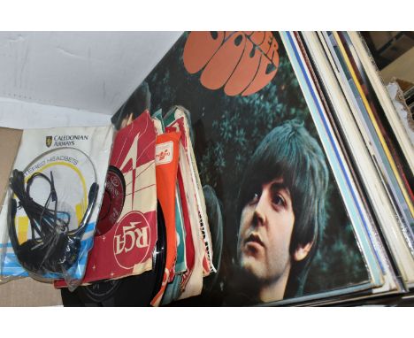 A BOX OF RECORDS, to include approximately twenty vinyl singles and thirty six LPs, artists to include The Beatles - I Want T