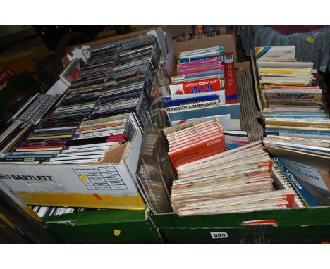FOUR BOXES OF CDs, DVDs AND MAPS, to include over one hundred classical, blues, pop and other CDs, artists and composers to i