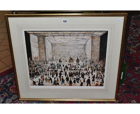 AFTER LAWRENCE STEPHEN LOWRY (BRITISH 1887-1976) 'THE AUCTION', an unsigned limited edition lithographic print, numbered 52/8