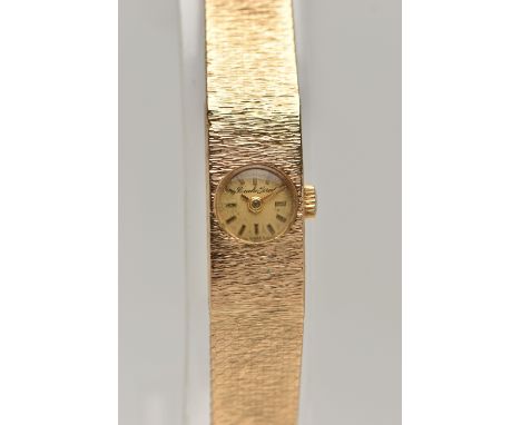 A LADYS 9CT GOLD 'BEUCHE-GIROD' WRISTWATCH, manual wind, round gold dial signed 'Bueche-Girod', baton markers, gold hands, po