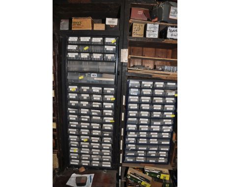 THREE PLASTIC MULTI DRAWER CABINETS CONTAINING A LARGE QUANTITY OF UNC, UNF AND METRIC NUTS AND BOLTS, cap, button, hex, coun