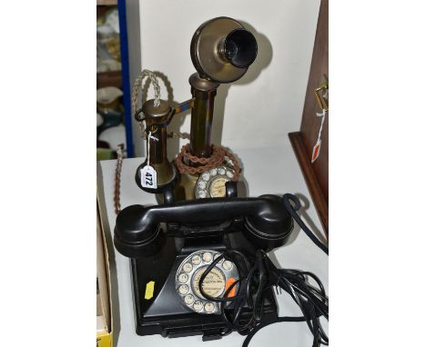 A VINTAGE BAKELITE G.P.O. MODEL 232 TELEPHONE, with No.164 handset, version with drawer to base, has been converted for moder