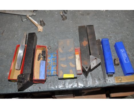 A SELECTION OF METAL WORK LATHE CUTTERS including boring tools, carbide tips etc (this lot is located at another location so 