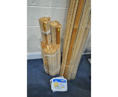 A SET OF BAMBOO ROMAN ROLLER BLINDS, to include five long blinds, approximate length 158cm, two medium sized blinds 80cm, and