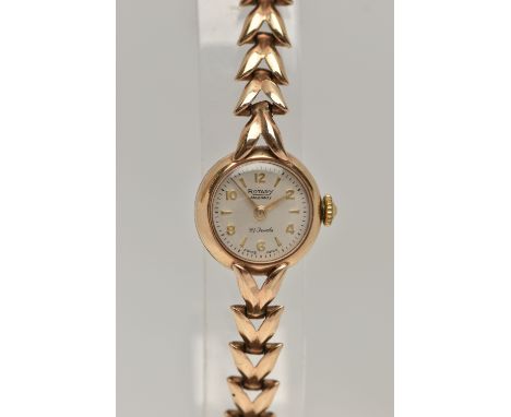 A LADYS 9CT GOLD 'ROTARY' WRISTWATCH, manual wind, round silver dial signed 'Rotary Maximus, 21 jewels', alternating Arabic a