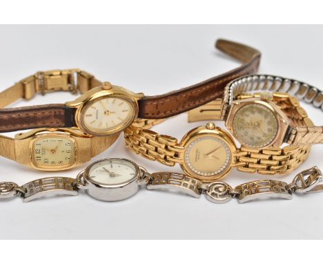 FIVE LADYS WRISTWATCHES, to include a 9ct gold manual wind 'Rotary', hallmarked 9ct London, fitted with a rolled gold stretch