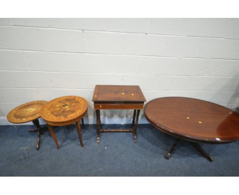 A SELECTION OF OCCASIONAL FURNITURE, to include an oval mahogany coffee table, length 118cm x depth 78cm x height 52cm, an oc