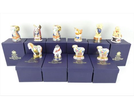 Ten Royal Worcester limited edition figural candle snuffers including heraldic, zodiac, animals etc. Each boxed with paperwor