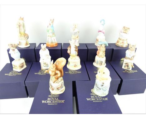 Twelve Royal Worcester limited edition Beatrix Potter candle snuffers, boxed with papers. Various characters, no duplicates. 