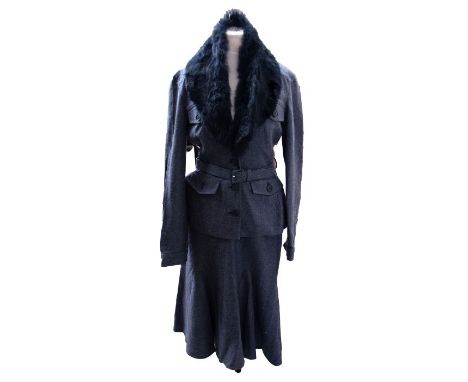 An Alexander McQueen ladies two-piece skirt suit, of Air Force blue coloured wool, size 40, Made in Italy, comprising a milit