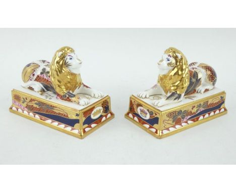 Pair of Royal Worcester Nelson Collection Trafalgar Lions, limited edition 489/750.&nbsp; Length 15cm, height 11.5cm