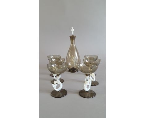 Modern Decorative Decanter And Six Glasses (Stopper A/F)