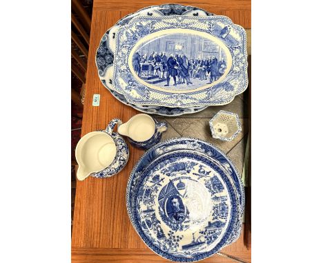 A Crown Ducal blue and white rectangular dish, commemorating the signing of the United States Declaration of Independence, 19