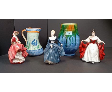 3 Royal Doulton figurines - Sara HN2265; Fragrance HN2334 and Top O' the Hill HN1834; including a Crown Ducal drip glaze vase