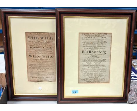 Two early 19th century framed Drury Lane Theatre Royal posters 1815 and 1807