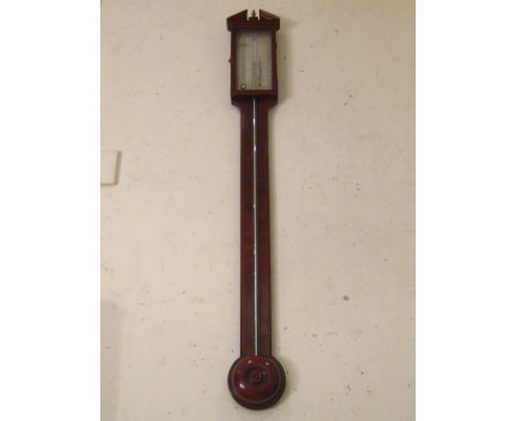 A George III, Sheraton style mahogany stick barometer, by Pochaine of Newcastle, approx 98cm, circa 1800.
