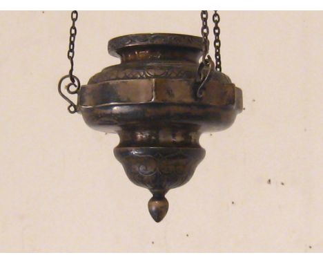 A Russian silver hanging sanctuary lamp of conventional form, Assay master A.K, 1847, possibly Alexei Kulikov, Riasan. Approx