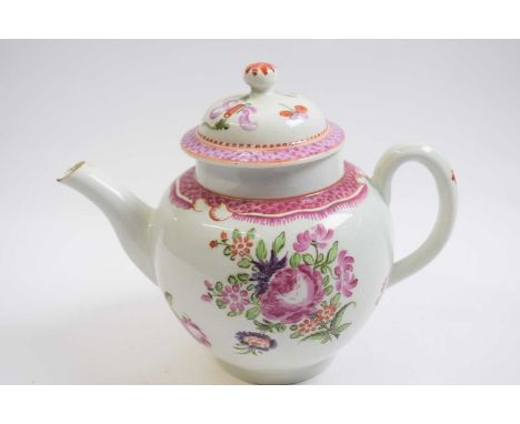 Worcester porcelain teapot and a Lowestoft porcelain cover decorated with a polychrome floral design