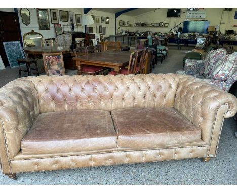 Large modern brown leather Chesterfield sofa 240cm wide