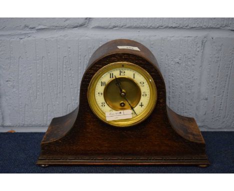 Edwardian mantel clock, white enamel dial with black Roman numerals