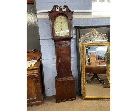 Smith, Alfreton, a Georgian thirty hour long case clock with painted arch dial to a brass movement stiking on a bell set in a